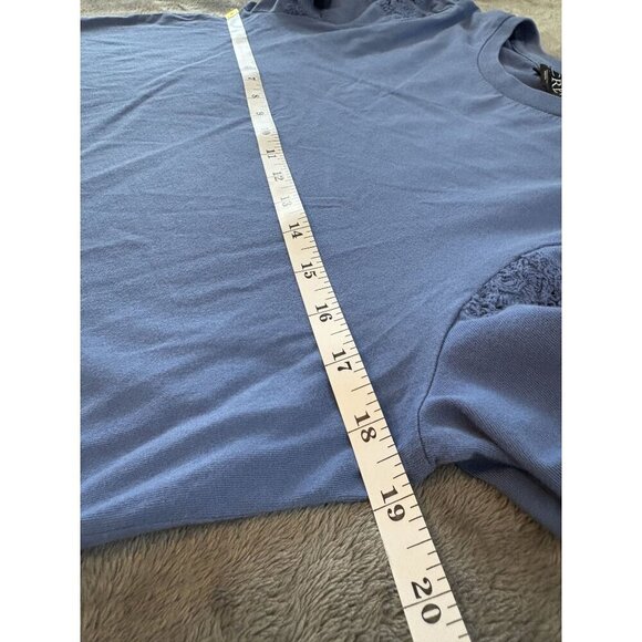 J.Crew Women's Floral Crochet Accent Puff Sleeve Blouse M Blue Officewear Church - Picture 7 of 8